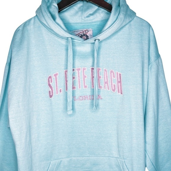 RAG WEAR USA St. Pete Beach Hoodie Pullover Size XL in Turquoise Blue - Picture 1 of 12